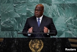 FILE - President of the Democratic Republic of the Congo Felix Tshisekedi speaks at U.N. Headquarters in New York City, Sept. 20, 2022.