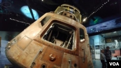 The Apollo 11 Command Module, Columbia, carried three astronauts to the moon on the first lunar landing mission in July, 1969. (Deborah Block/VOA)
