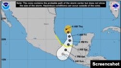 Posición de la tormenta Karl el jueves 13 de octubre de 2022 a las 4 AM hora del centro de EEUU.