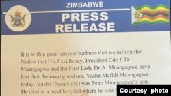 President Emmerson Mnangagwa's grandson has died