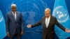 FILE - Chairperson of the African Union Commission Moussa Faki Mahamat, left, meets with United Nations Secretary-General Antonio Guterres at U.N. headquarters, Sept. 18, 2022.