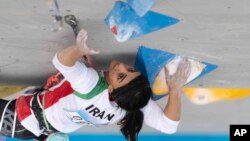 الناز رکابی، ورزشکار سنگ‌نورد ایرانی، در مسابقات کره جنوبی