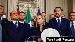 ITALY-POLITICS/ / Giorgia Meloni, Silvio Berlusconi, and Matteo Salvini