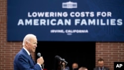 President Joe Biden speaks about lowering costs for American families, as well as mass protest in Iran, at Irvine Valley Community College, in Irvine, Calif., Oct. 14, 2022.