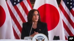 U.S. Vice President Kamala Harris hosts a roundtable discussion with Japanese business executives from companies in the semiconductor industry, at the Chief Mission Residence in Tokyo, Sept. 28, 2022.