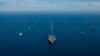 지난달 29일 한국 동해안에서 열린 미한 해군합동훈련에서 미 핵항모 로널드 레이건 호 등 양국 해군함들이 기동하고 있다.