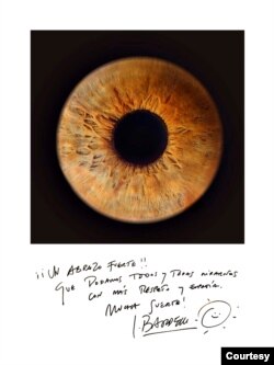 The Barcelona-based charity Ojos del Mundo is auctioning off a photo of actor Javier Bardem's iris as part of an effort to fight treatable blindness in developing countries. (Photo courtesy of Ojos del Mundo)