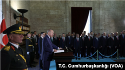 Президент Турции Реджеп Тайип Эрдоган на официальном мероприятии, посвященном Дню республики. 
