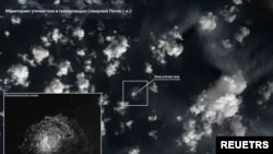 衛星照片顯示波羅的海事故發生後北溪天然氣管道內的氣體泡沫冒出海面。（2022年9月29日）