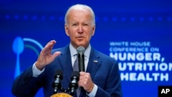 President Joe Biden speaks during the White House Conference on Hunger, Nutrition and Health, at the Ronald Reagan Building, Sept. 28, 2022, in Washington.