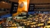 Video monitors show the result of a U.N. General Assembly special emergency session vote in favor of a resolution condemning Russia's illegal referendum in Ukraine, Oct. 12, 2022, at U.N. headquarters.
