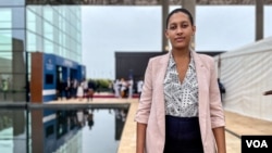 Stimson Center fellow Aude Darnal is pictured at the eighth edition of the International Forum of Dakar on Peace and Security on Oct. 24, 2022. (Annika Hammerschlag/VOA)