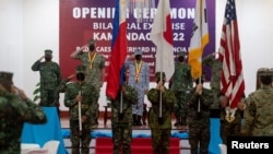 美國、菲律賓、日本和韓國在菲律賓達義市舉行聯合軍演開幕式。 （2022年10月3日）