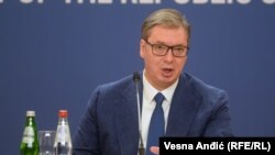 ARHIVA - Predsednik Srbije Aleksandar Vučić na konferenciji za novinare 21. avgusta 2022 (Foto: RFE/RL/Vesna Anđić)
