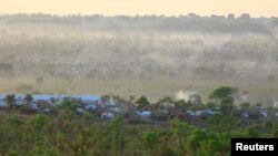 FILE - An aerial view of Bidibidi refugees camp where displaced South Sudanese families are sheltered in Yumbe district after fleeing fighting in Pajok town across the border in northern Uganda, Apr. 5, 2017.