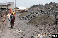 Goma is still littered with the remnants of a 2002 volcanic eruption, one of many crises for which the city has become known, Democratic Republic of Congo, Feb. 15, 2015. (Hilary Heuler / VOA News)