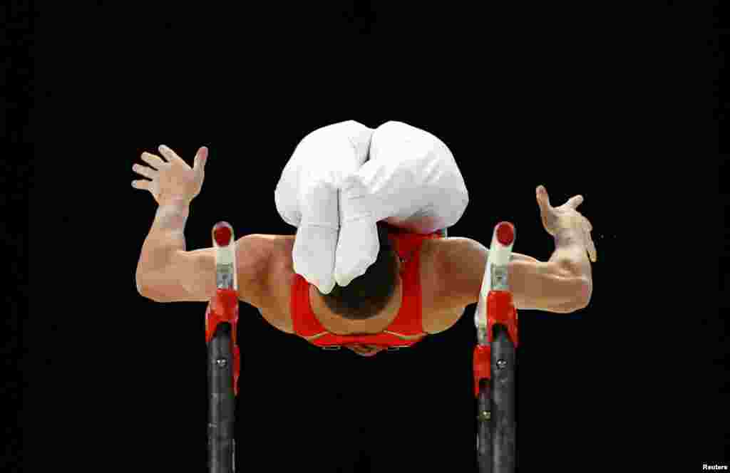 Wales&#39; Jacob Edwards competes in the men&#39;s all-around final gymnastics during the Commonwealth Games at the Arena Birmingham in Brimingham, Britain.