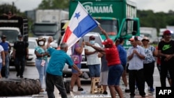Protesters block the Pan-American highway in Aguadulce, Panama, July 14, 2022.
