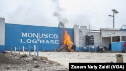 FILE: MONUSCO base in Goma, DRC set afire by anti-UN protesters. Taken 7.25.2022