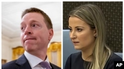 FILE - On Thursday, Matthew Pottinger, the ex-president’s deputy national security adviser, left, and then-deputy press secretary Sarah Matthews will appear before the House committee investigating the January 6, 2021, attack on the U.S. Capitol.
