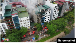Hiện trường vụ cháy ở quán karaoke ở quận Cầu Giấy, Hà Nội, hôm 1/8 năm 2022