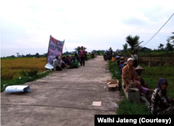 Warga Penawangan menolak rencana tambang di sawah mereka. (Foto: Walhi Jateng)