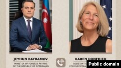 Azərbaycan xarici işlər naziri Ceyhun Bayramov ilə Amerika Birləşmiş Ştatları Dövlət Katibinin köməkçisi Karen Donfrid 