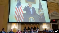 A video of President Donald Trump recording a statement on Jan. 7, 2021, is played, as the House select committee investigating the Jan. 6 attack on the US Capitol holds a hearing at the Capitol, July 21, 2022.