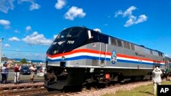 An Amtrak train leaves Burlington, Vermont, for New York City on July 29, 2022.