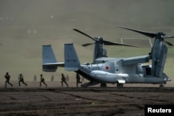 5月、日本の東京近郊の御殿場にある東富士訓練場で行われた陸上自衛隊の機動演習のために、V-22垂直離着陸ヘリコプターが動員された。