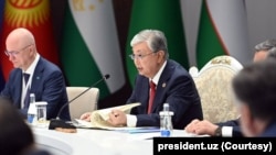 Kazak President Kassym-Jomart Tokayev speaks at the Central Asian leaders' summit in Cholpon-Ata, Kyrgyzstan, July 21, 2022.