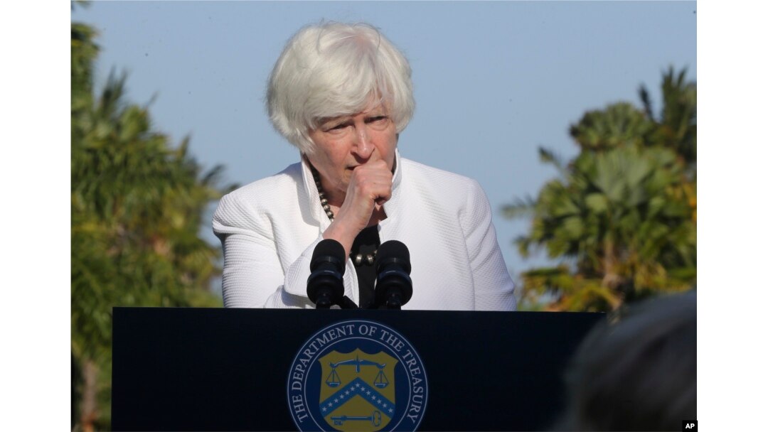 Menteri Keuangan AS Janet Yellen berbicara dalam konferensi pers di Nusa Dua, Bali, Kamis, 14 Juli 2022. (Foto: via AP)