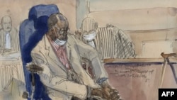 Un croquis du tribunal représentant l'ancien haut responsable rwandais Laurent Bucyibaruta lors de son procès pour génocide.