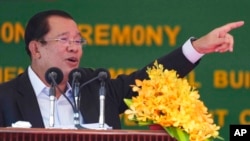 FILE - Cambodian Prime Minister Hun Sen speaks at a ceremony in Phnom Penh, Cambodia, March 21, 2022.
