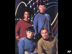 FILE - "Star Trek" actors, clockwise from top left, Nichelle Nichols, DeForest Kelley, William Shatner and Leonard Nimoy are seen in a June 1, 1967, photo.