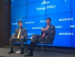 美国前国防部长马克·埃斯珀（Mark Esper）7月14日出席布鲁金斯学会举办的的座谈会。