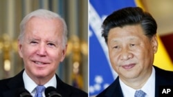 FILE - U.S. President Joe Biden in Washington, Nov. 6, 2021, and China's President Xi Jinping in Brasília, Brazil, Nov. 13, 2019. 