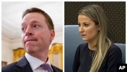 FILE - Matthew Pottinger, wakil penasihat keamanan nasional mantan presiden Trump (kiri), dan Wakil Sekretaris Pers Sarah Matthews dijadwalkan akan memberi kesaksian di hadapan komite penyelidik serangan 6 Januari 2021 di US Capitol DPR AS, Kamis (20/7).