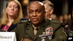 FILE - Defense Intelligence Agency Director Lt. Gen. Vincent Stewart testifies on Capitol Hill in Washington, May 23, 2017, before the Senate Armed Services Committee hearing on worldwide threats. 