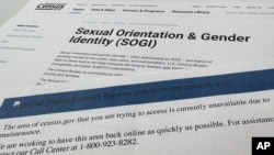 A page, top, from the Census.gov website that displayed on Jan. 24, 2025, about sexual orientation and gender identity, and the error page, bottom, showing the page is not available on Jan. 31.