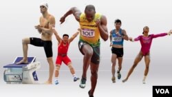 De izquierda a derecha, Michael Phelps, Kim Un Guk, Usain Bolt, Erick Barrondo y Gabrielle Douglas.