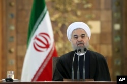 Iranian President Hassan Rouhani speaks at a news conference in Tehran, Iran, Jan. 17, 2016. On Monday, Iran's Foreign Ministry called new U.S. sanctions targeting the country's ballistic missile program illegitimate.