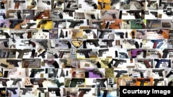 FILE - Guns seized at U.S. airports by the TSA are seen in this collage.