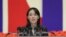 ภาพที่สื่อ KCNA เผยแพร่ออกมาเมื่อ 14 ส.ค. 22565 แสดงให้เห็น คิม โย จอง น้องสาวของ คิม จอง อึน ขณะขึ้นพูดที่การประชุม National Emergency Prevention General Meeting ในกรุงเปียงยาง 