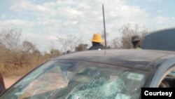 A car belonging to a supporter of the opposition CCC that was attacked by suspected Zanu PF supporters in Weda, Mashonaland East.