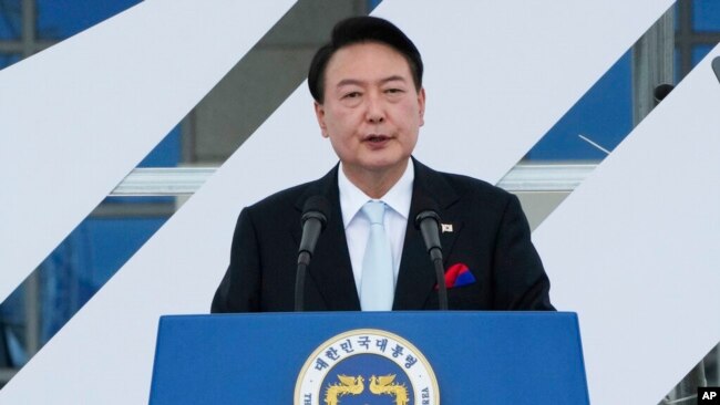 윤석열 한국 대통령이 15일 광복절 기념식에서 축사를 했다.