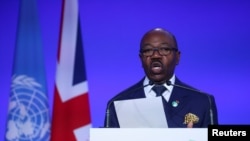 Gabon's President Ali Bongo Ondimba speaks during the UN Climate Change Conference (COP26) in Glasgow, Scotland, Britain, November 1, 2021. 