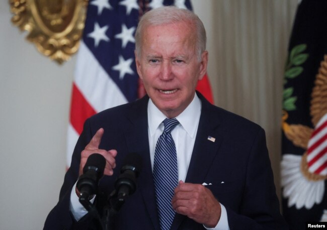 U.S. President Joe Biden speaks during a bill signing ceremony of the Inflation Reduction Act of 2022, in the State Dining Room of the White House in Washington, Aug. 16, 2022.