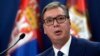 Presiden Serbia Aleksandar Vucic memberikan pidato nasional yang disiarkan televisi hari Minggu (21/8).