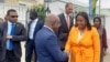 Abdulla Shahid, presidente da Assembleia Geral da ONU, e Edite Ten-jua, ministra dos Negócios Estrangeiros, Cooperação e Comunidades de São Tomé e Príncipe, São Tomé, 18 Agosto 2022